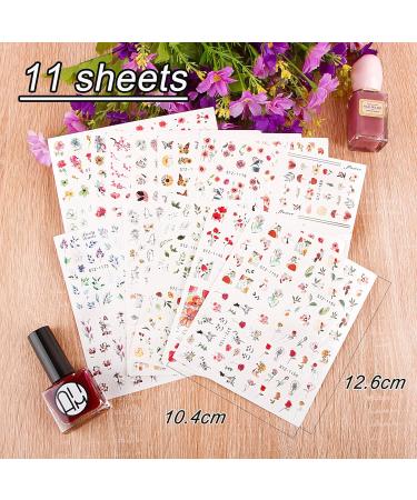 11 Sheets Water Transfer Nail Stickers Flower Leaves Sunflower Butterfly Nail Art Stickers Nail Decals Nail Water Decals Nail Art Decoration for Women Girls - Buy Online on GoSupps.com