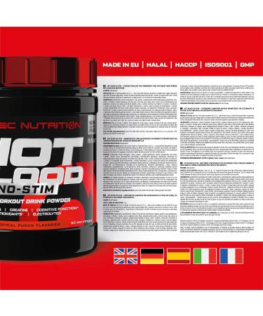 Scitec Nutrition Hot Blood No-Stim Pre-Workout | Stimulant-Free Creatine & Neurotropics | 375g Tropical Punch - International Shipping Available - Buy Online on GoSupps.com