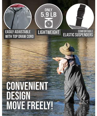 Foxelli Chest Waders - Waterproof Fishing Waders for Men & Women with Boots | Lightweight 2-ply Nylon/PVC Construction | Size 10 - Buy Online on GoSupps.com