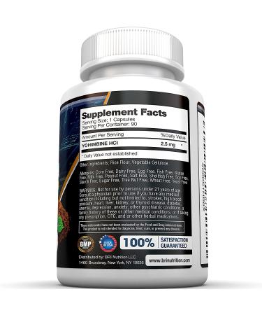BRI Nutrition Yohimbine HCI 2.5mg - Natural Metabolism Booster for Fat Burning & Weight Loss - 90 Vegetable Cellulose Capsules - Buy Online on GoSupps.com