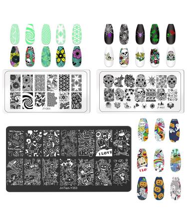 Halloween Nail Stamper Kit with Skull, Devil, Spider Images - Nail Stamping Plate Set for DIY Manicure - Bellelfin - Buy Online on GoSupps.com