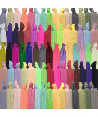 79STYLE 100Pcs Elastic Hair Ties Ribbon No Crease Ouchless Ponytail Holders For Girl and Women, Yoga Twist Hair Bands Hand Knotted Fold Over Solid Colors ( Multiple-20 Colors ) Multiple 20 Colors