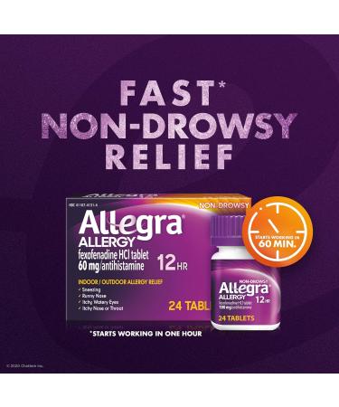 Allegra Adult 12-Hour Non-Drowsy Antihistamine Tablets, 60 mg - 24 Count - Buy Online on GoSupps.com