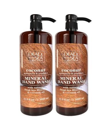 Dead Sea Collection Coconut Oil Liquid Hand Soap - Moisturizing Gel Hand Soap with Pump - Nourishing Hand Wash Cleanser - Pack Of 2 (33.8 Fl. Oz Each)