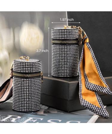 Framendino 2 Pack Rhinestone Lipstick Case Keychains - Leather Mini Lip Gloss Organizer & Travel Makeup Storage Bag (Black - Buy Online on GoSupps.com