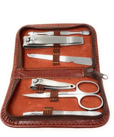 Personalised Male Travel Brown PU Leather Manicure Grooming Gift Set - Engraved Mens Gift - Buy Online on GoSupps.com