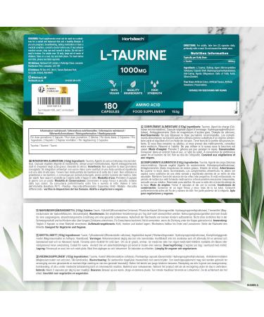 Taurin Capsules 1000mg | Vegan Amino Acid | Pre Workout Booster | 180 Count | High Dose Taurine for Sports & Fitness | Horbaach - Buy Online on GoSupps.com