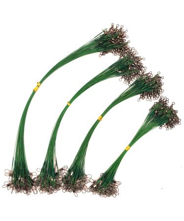 Piscorush 50 pieces of fishing wire leaders nylon-coated fishing cord leaders with vertebrae and push buttons stainless steel fishing accessories 25cm 50Stk green