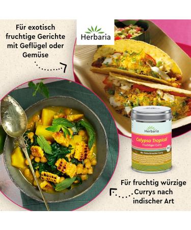 Herbaria Calypso Tropical Curry Bio 85g - Organic Spice Mixture for Fruity Indian Dishes - Sustainable Aroma Protection Box - Buy Online on GoSupps.com