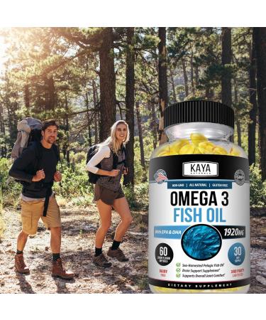 Kaya Naturals Omega 3 Supplement - Nature Made Omega 3 Fish Oil - 100% Pure Sea-Harvested Pelagic Fish Oil with No Fishy Aftertaste - 60 Count Softgels 60 Count (Pack of 1) - Buy Online on GoSupps.com