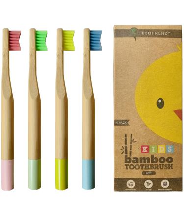 EcoFrenzy - Kids Bamboo Toothbrush - Child Size Soft BPA Free Color Safe Bristles (4 Pack) - Buy Online on GoSupps.com