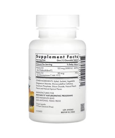 Michael's Naturopathic Vitamin D3 + K2 - 125mcg (5000 IU) - 90 Vegetarian Chewable Tablets - Natural Apricot Flavor - Buy Online on GoSupps.com