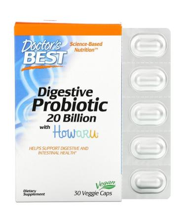 Doctor's Best Digestive Probiotic with Howaru 20 Billion CFU 30 Veggie Caps