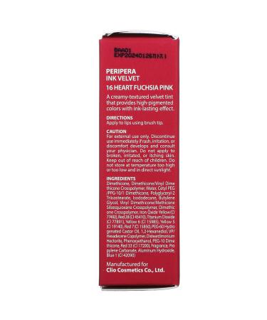 Peripera Ink Velvet Lip Tint 16 Heart Fuchsia Pink - 0.14 oz (4g) - Long-lasting & Vibrant Color - Buy Online on GoSupps.com