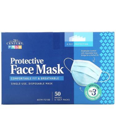 21st Century Protective Face Mask Single Use Disposable Masks 50 Masks 5-10 ct Packs