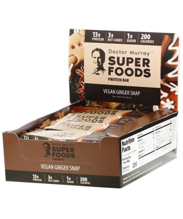 Dr. Murray's Superfoods Protein Bars Vegan Ginger Snap 12 Bars 2.05 oz (58 g) Each