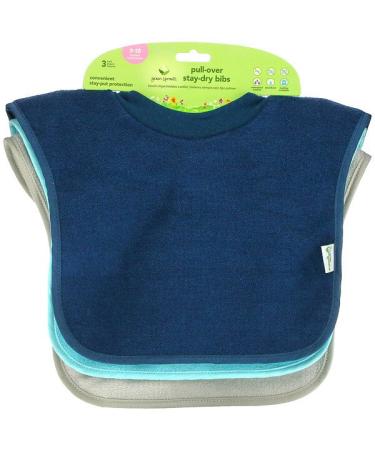 Green Sprouts Pull-Over Stay-Dry Bibs 9-18 Months Blue Aqua and Gray 3 Pack