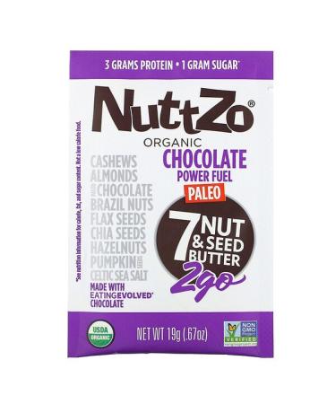 Nuttzo Organic Paleo Power Fuel 2Go 7 Nut & Seed Butter Chocolate 10 Packs .67 oz (19 g) Each