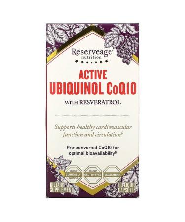 ReserveAge Nutrition Active Ubiquinol CoQ10 with Resveratrol 60 Liquid Capsules
