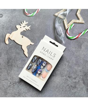 24Pcs Halloween Press On Nails - Medium Square Spider Web Design Acrylic Nightmare Before Christmas Stick-On Fake Nails for Women - Scary Holiday French Tip Artificial Nails - Buy Online on GoSupps.com