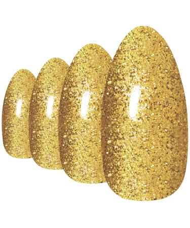 Shop Bling Art Gold Gel False Nails - Stiletto Almond 24 Long Artificial Nails with Glue for Perfect Manicure - Buy Online on GoSupps.com