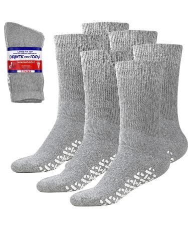 Debra Weitzner Loose Non-Binding Fit Sock - Non-Slip Diabetic Socks for Men and Women - Crew Ankle 3Pk (Crew Grey with Grips Sock Size 13-15/ Fits Men's Shoe Size 9-13.5) Crew Grey With Grips 13-15