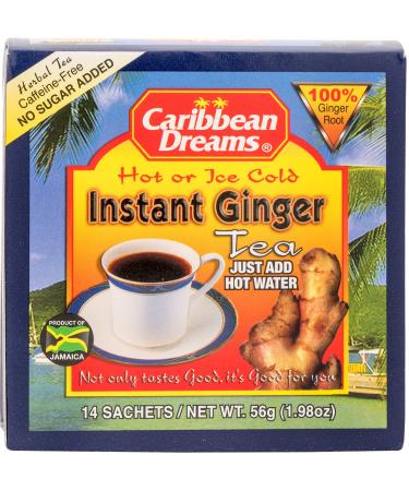 Caribbean Dreams Instant Ginger Tea Un-Sweetened, 0.14 Oz, Pack of 14 0.14 Ounce (Pack of 14)