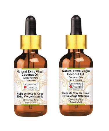 Greenwood Essential Naturrein Naturrein Extra Jungfrau Coconut Oil (Cocos Nucifera) with glass dripper Natural -pure therapeutic quality cold -pressed (Pack of Two) 100ml X 2 (6.76 oz)