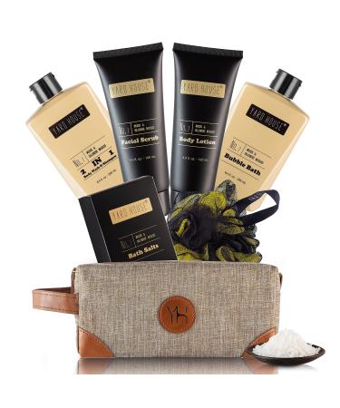 Yard House Mens Bath and Body Gift Set - Musk and Blonde Woods - Luxury Fathers Day Gifts From Daughter  Wife  Son For Dad  Husband - Relaxing Spa Kit for Him in Toiletry Bag w. Full Size Items