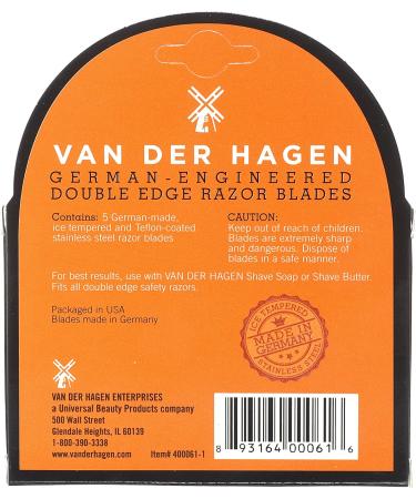 Van Der Hagen Stainless Steel Double Edge Razor Blades - 15 Blades (3 Packs) for Smooth Shaving | International Shipping Available - Buy Online on GoSupps.com