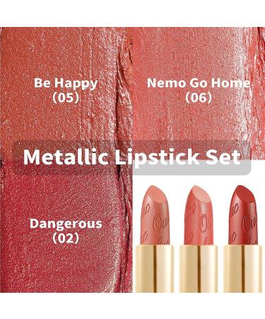 Oulac Metallic Orange Lipstick Set - Vegan & Cruelty-Free | High Payoff & Moisturizing Formula | 4.3g X 3PCS - Buy Online on GoSupps.com