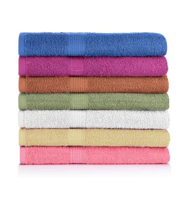 CrystalTowels 7-Pack Bath Towels - Extra-Absorbent - 100% Cotton - 27" x 52" Multi Color Brights