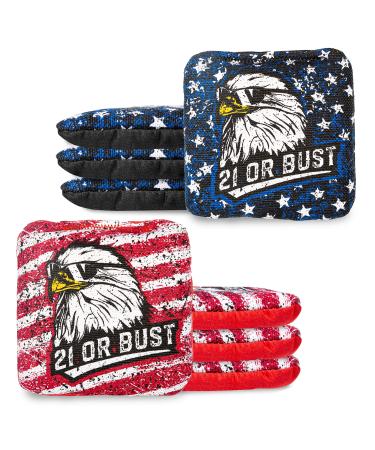 Play Platoon Tournament Series Cornhole Bags - Set of 8 - Pro Style Dual Sided Slick and Sticky Side Bags - Designed in USA Red/Blue Eagle