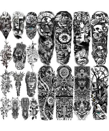 COKTAK 21 Sheets Extra Large Black Temporary Tattoos For Women Adults Greek Myth With 8 Sheets Full Arm Temporary Tattoo Sleeve For Men Maori Warrior Compass and 13 Sheets Fake Large 3D Tatoo Stickers