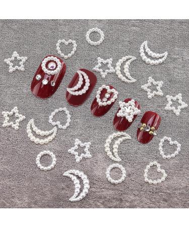 200Pcs 3D White Pearls Nail Charms - Multi Shapes & Sizes Acrylic Charms for Nail DIY & Jewelry - Flower, Heart, Star, Moon, Bowknot, Circle, Triangle, Square - Cute Pearls - Buy Online on GoSupps.com