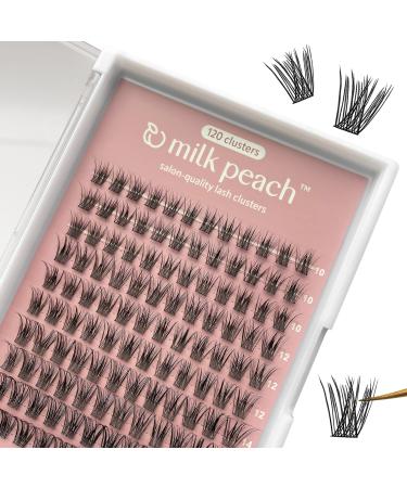 Lash Clusters At-Home Lash Extensions / 10-16mm C-Curl Natural Glam / 120 Clusters/Ultra Thin Band/milk peach  / Segment Individual Cluster Lashes Soft Fluffy/DIY Salon-Quality Natural Glam Volume
