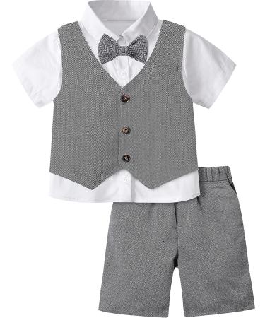 mintgreen Baby Boy 3pcs Gentleman Suit Herringbone Wedding Christening Outfit Shirt & Waistcoat & Shorts 1-6 Years 2-3 Years Dark Grey
