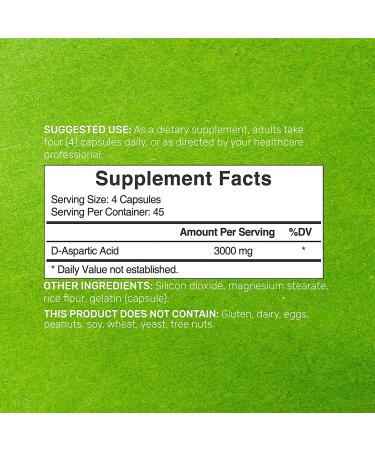 DAA D-Aspartic Acid 3000mg | 180 Capsules | Non-GMO | Gluten Free | Made in USA | Ultra DAA Supplement - Buy Online on GoSupps.com