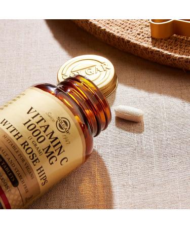 Solgar Vitamin C 1000mg with Rose Hips Tablets - Antioxidant & Immune Support - Healthy Skin & Joints - Non GMO Vegan Gluten Free Dairy Free Kosher - 100 Servings - Buy Online on GoSupps.com