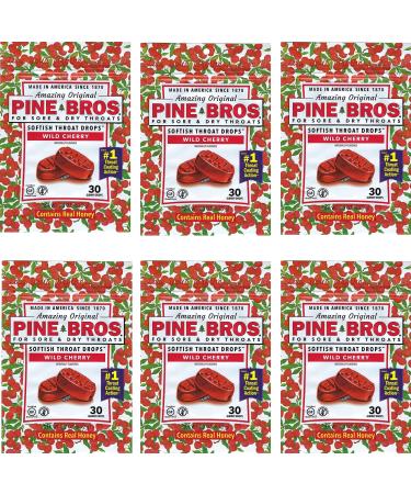 Pine Bros Softish Throat Drops Value Size Wild Cherry -- 30 Drops (Pack of 6)