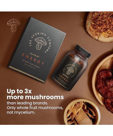 Energy Mushroom Supplement - Cordyceps Ashwagandha & Guarana | 3X More Mushrooms for Energy & Stamina | 60 Capsules - Buy Online on GoSupps.com