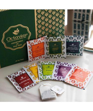 Octavius Assortment of Fine Black & Green Teas | 48 Teabags | 8 Assorted Flavors | Ideal for Gifting - Buy Online on GoSupps.com