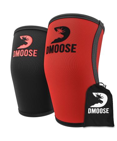 DMoose Elbow Sleeves 5mm Neoprene Elbow Support for Weightlifting Powerlifting & Tendonitis Relief. USPA Approved. Strong & Durable for Men & Women. Reversible Design Reinforced Stitching Sleeves Medium Black-Red