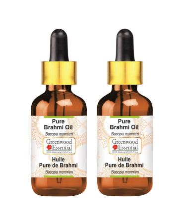 Greenwood essential natural brahmi oil (Bacopa Monnieri) with glass dripper therapeutic quality for hair skin and aromatherapy (pack with two) 100ml x 2 (6.76 oz)