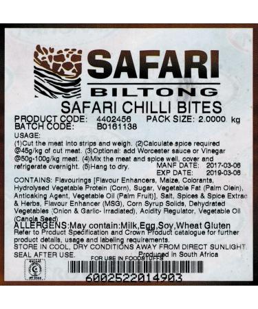 Crown National Safari Chilli Bite Seasoning Biltong Spice 2Kg Safari Seasoning Droewors Drywors
