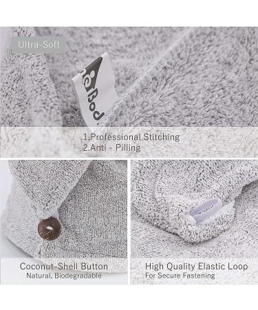 myHomeBody Luxury Anti-Frizz Hair Towel Wrap | Rapid-Dry Turban with Charcoal Fiber | Ultra Soft & Absorbent | Coconut Shell Button | Grey - Buy Online on GoSupps.com