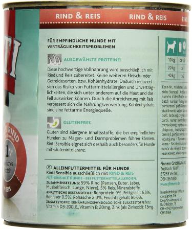 Rinti Dog Food Sensitive Beef & Rice 800g - Pack of 12 | Premium Nutrition for Sensitive Dogs - International Shipping Available - Buy Online on GoSupps.com