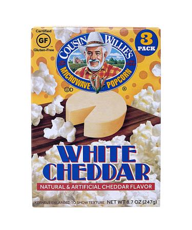Cousin Willie's Microwave Popcorn Bags, White Cheddar (4 Boxes, 12 Bags), Gourmet Popcorn Boxes for Party, Whole Grain Popcorn, Gluten Free, Low Calorie Healthy Snack, Made in USA, non-GMO Cheddar-Cheese