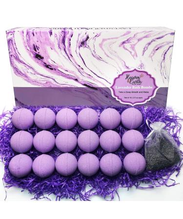 Lavender Bath Bombs Gift Set for Men and Women. 18 Lavender Bath Bombs Bulk with Essential Oils. Relaxing Bath Bombs Individually Wrapped with Organic Ingredients. Natural Bath Balls for Women & Men!