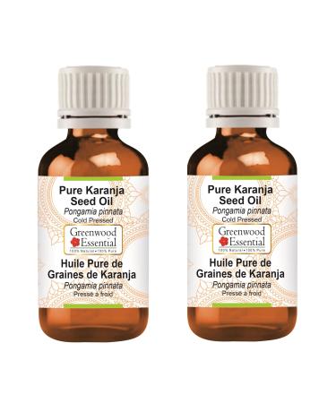 Greenwood essential natural caranja seed oil (Pongamia pinnata) Natural pure therapeutic quality cold -pressed (Pack of Two) 100ml X 2 (6.76 OZ) Pure Karanja seed oil 200 ml (1 Pack)